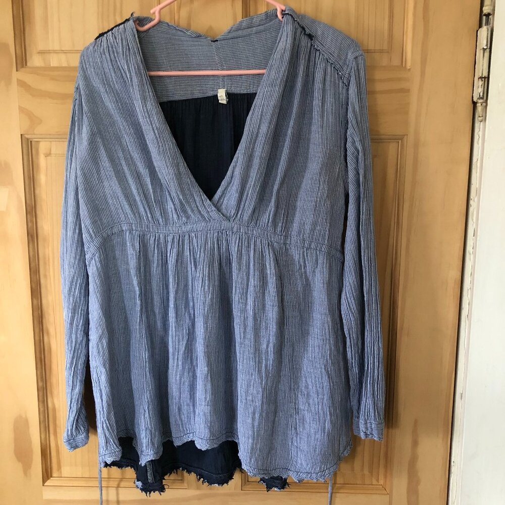 Free People All Who Wander Striped Long Sleeve Wrap Tunic Top - Women's Sz M